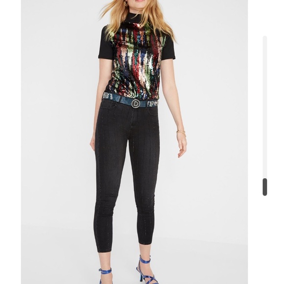 Desigual Sparkling Stretch Black Slim Jeans Size 26 - Picture 1 of 10